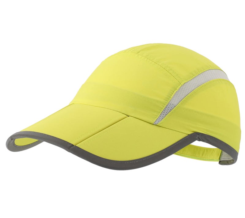 Connectyle Foldable Mesh Sun Cap Outdoor Sports Hat Breathable Sun Runner Cap with Reflective Trim Yellow Green - Image 1